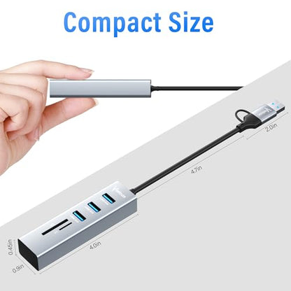 3-Port USB C 3.0 Hub Splitter with USB A Adapter, SD/TF OTG Card Reader, Portable 5 in 1 Multi Ports USB Expander for PC, Laptop, MacBook, Xbox, Flash Drive, HDD, Console,Camera