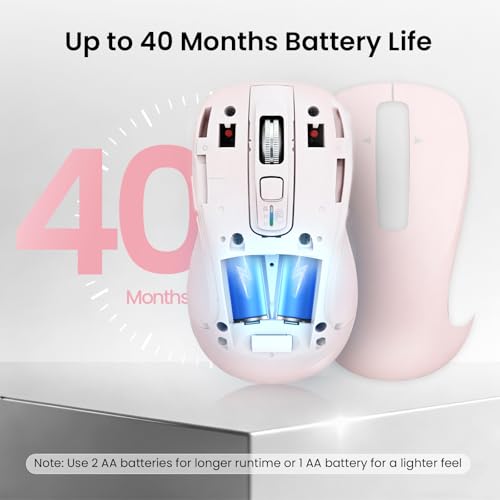 CITLLA Wireless Bluetooth Mouse (USB + BT1 + BT2), Full Size Mouse, 4-Way Scrolling, Multi-Device Silent for Computer, Laptop, iPad, MacBook (Pink) - color: Pink