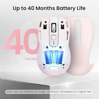 CITLLA Wireless Bluetooth Mouse (USB + BT1 + BT2), Full Size Mouse, 4-Way Scrolling, Multi-Device Silent for Computer, Laptop, iPad, MacBook (Pink) - color: Pink