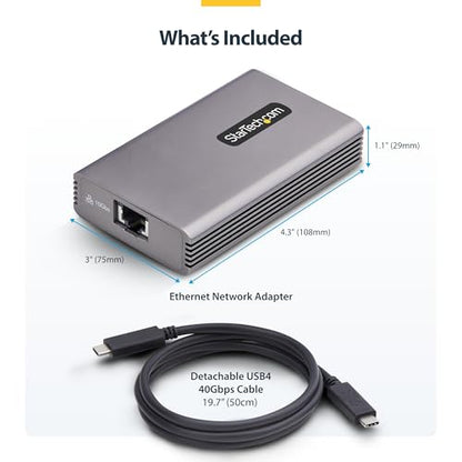 StarTech 10GbE USB4 Ethernet Adapter, Thunderbolt 3/4/5, Multi-Gigabit, TAA | External 10Gb Network Card, 10/5/2.5/1Gbps/100Mbps, Thunderbolt 3/4/5 Compatible, Windows & Mac