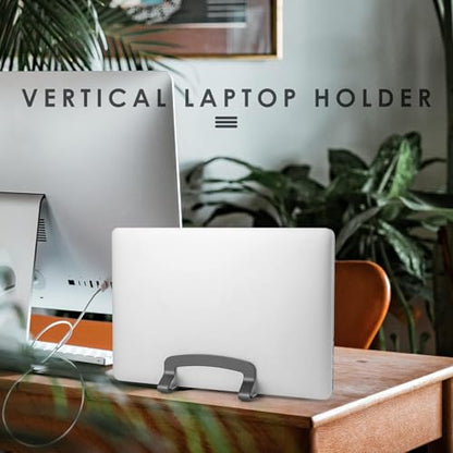 LOTEYIKE Aluminum Vertical Laptop Stand, MacBook Pro Laptop Vertical Stand Dock Holder with Adjustable Slot Fits All Laptops Notebook Tablets MacBook Air- Save Space & Improve Airflow, Grey | with Adjustable Slot Fits All Laptops Notebook Tablets MacBook