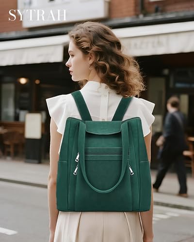 SYTRAH Laptop Bag for Women 15.6 inch Leather Backpack Purse - color: Green