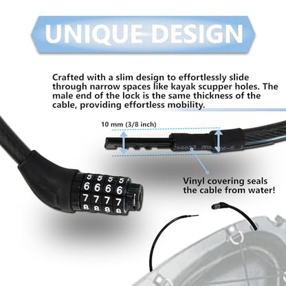 Lumintrail Long Coiled Bike Cable Lock 3/8 Inch 25ft. (4, 6, 10, 15, 20, 25, 30ft), Weatherproof Locks for Kayak, Bike, Scooter, Paddleboard, Resettable Combination Lock Anti Theft Protection - size: 25-FT
