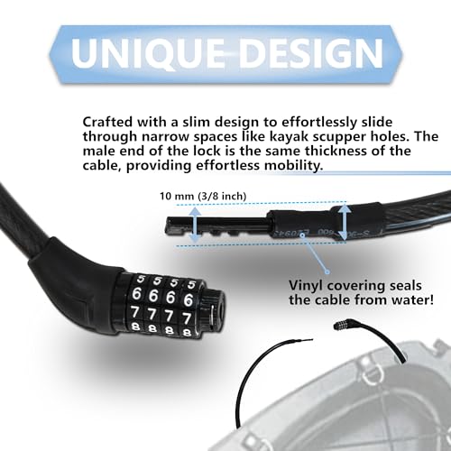 Lumintrail Long Coiled Bike Cable Lock 3/8 Inch 15ft (4, 6, 10, 15, 30ft), Weatherproof Locks for Kayak, Bike, Scooter, Outdoor Equipment, Resettable Combination Lock Anti Theft Protection - size: 15-FT