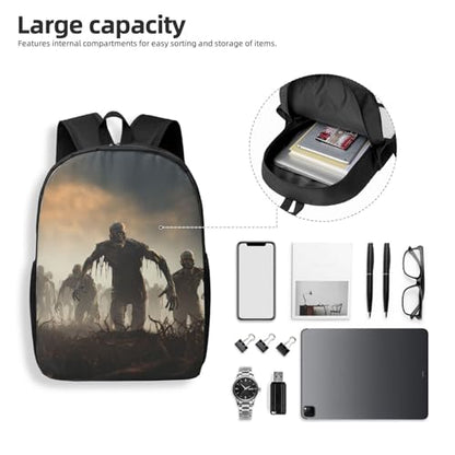 Backpack Many Zombie Travel Casual Laptop Backpack 17 inch Waterproof Hiking Daypack for Men Women, Black, One Size