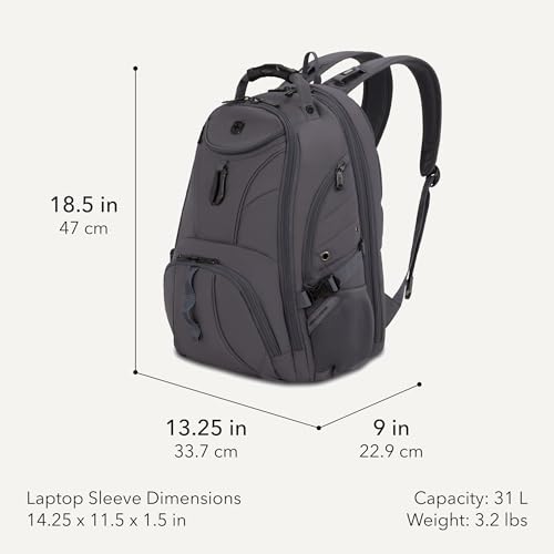 SWISSGEAR 1900 ScanSmart Laptop Backpack, Fits Most 17-Inch Laptops, TSA-Friendly Lay-Flat Design, RFID Protection, and Tablet Pocket, Black, 31L, 18.5-Inch - color: Charcoal