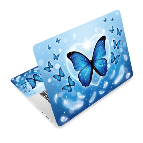 3Pcs Blue Butterfly Laptop Skin Sticker Universal Removable Vinyl Stickers Fits for 12.1 13 14 15.6 16 Inch Waterproof Notebook Decal Cover Gift - color: blue
