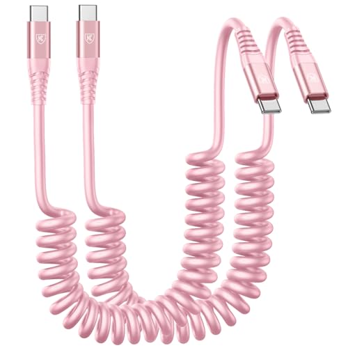 USB C to C Cable 6FT, 2Pack Coiled USB C Fast Charging Cable for CarPlay | iPhone USB-C Cable/Android Auto USB C Cord, USB Type C Cable for iPhone 17/16/15/Pro Max/Samsung Galaxy S23 and More-Pink - color: Pink, size: 6FT