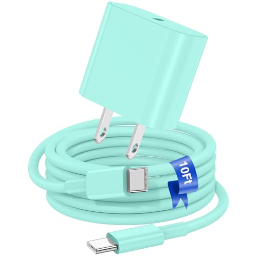 iPhone 17 16 15 Fast Charger Block and 10ft Type C to C Cable Cord Long, 20W USB C Charging Plug for Apple iPhone 17 Pro Max/17 Air/16 Pro Max/16/15 Pro/15 Plus/iPad Mini,Wall Power Adapter Cube Brick - color: Green, size: 10 Feet