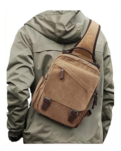 Messenger bag for Men,Small Sling Crossbody Backpack Shoulder Bag for Men Women,canvas Strap Backpack Sling Bag - color: A-khaki