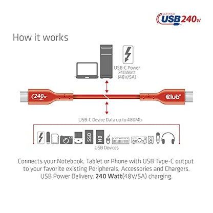 Club 3D CAC-1515 USB2 Type C to Type C Certified Bi-Directional Cable with 240W Charging, 480Mb Data Transmission EPR 4m -13.13ft - size: 4m -13.13ft