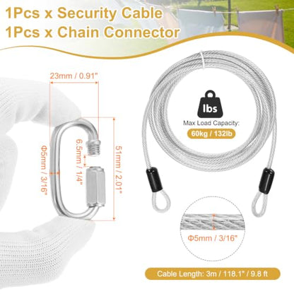 PATIKIL Security Cable Lock (3/16" Dia 9.8ft, Clear) Vinyl Coated 304 Stainless Steel Double Loop Flexible Wire Rope Safety Cable with Quick Links Locking Connectors - color: Clear, size: 3/16" x 9.8ft