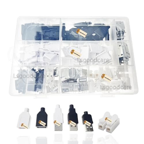 Lsgoodcare 160Pcs USB Male Female Connector Kit with Shell, USB Type A 4Pin Plug Connector Jack Socket DIY, 2 Pins Electrical Cable Connectors Quick Splice Lock Wire Terminals