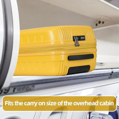 Kaleenie 2 PCS 20/29 Luggage Sets, 20” Cabin Luggage 29” Side Open Suitcase | 20 Inch with Front Pocket,29 Inch Checked Trunk Suitcase,Lightweight ABS+PC Hardshell,TSA Lock,HINOMOTO 360° Wheels,Yellow - color: Yellow, size: 20/29 Set