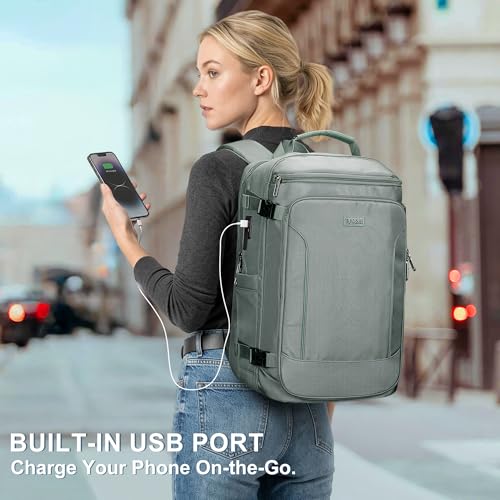 Travel Backpack Carry On Everyday Laptop Backpack Fits 16" Laptop | Flight Approved Luggage Backpack for Men Women, Suitcase-Style Main Pocket, Laptop Compartment, USB Port, for Travel, Daily - color: Grey Blue
