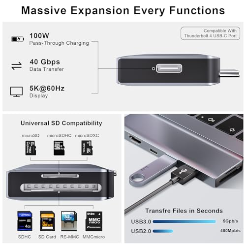 USB C Hub, 7 in 2 USB C Adapter Thunderbolt 4 HDMI MacBook Air Pro M1-M4 | Thunderbolt 4 Hub • 4K HDMI • 100W PD • 40Gbps • USB C 3.0 • 2 USB A 3.0 • SD/TF Card Reader • MacBook USB Adapter - size: 9887 Space Gray