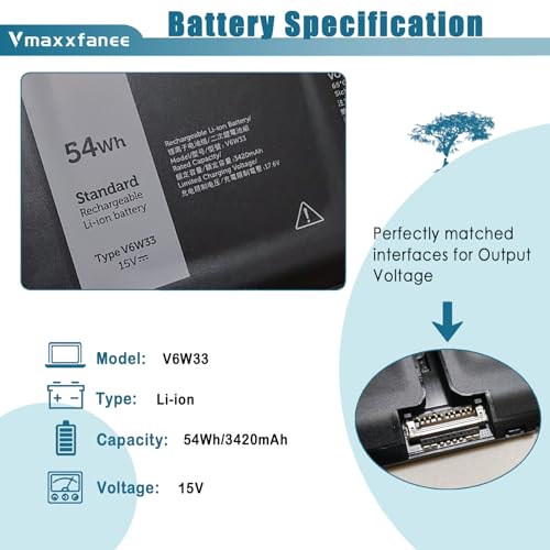 54Wh V6W33 Laptop Battery Replacement for Dell Inspiron 3510 3511 3515 5310 5410 5418 5510 5515 5630 5635 5518 5625 Latitude 3420 3520 3320 3330 Vostro 3515 3525 5620 5625 G91J0 TN70C - size: 10.7*3.22*0.22inch V6W33