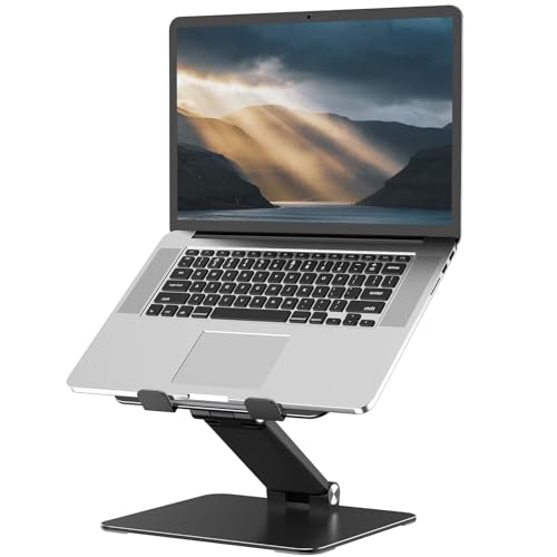 Tonmom Adjustable Laptop Stand for Desk, Metal Foldable Laptop Riser | Portable Laptop Holder, Ventilated Cooling Computer Notebook Stand Compatible with 10-17.3” Laptops
