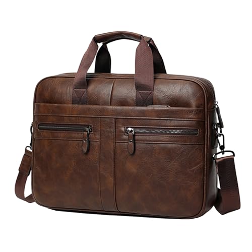 Leather Laptop Bag for Men, Briefcase Crossbody Shoulder Messenger Bag Business Travel Work Attache Case - color: Brown
