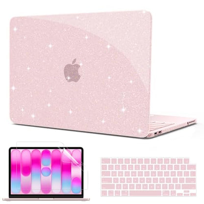 B BELK Glitter Case for MacBook Neo 13 inch 2026 Release Model A3404 | Clear Sparkly Scratch Resistant Protective Hard Shell for Mac Neo Case with Keyboard Cover & Screen Protector, Bling Pink - color: Glitter Blush