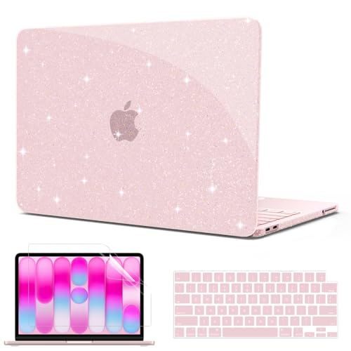 B BELK Glitter Case for MacBook Neo 13 inch 2026 Release Model A3404 | Clear Sparkly Scratch Resistant Protective Hard Shell for Mac Neo Case with Keyboard Cover & Screen Protector, Bling Pink - color: Glitter Blush