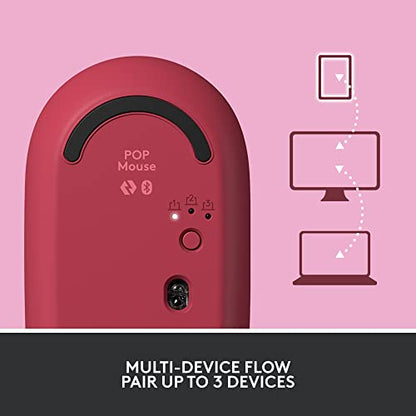 Logitech POP Mouse Compact and Portable Wireless - Heartbreaker Rose | Compact, portable, programmable buttons, quiet clicks, easy-switch up to 3 devices, for laptop, tablet, PC - color: Heartbreaker Rose