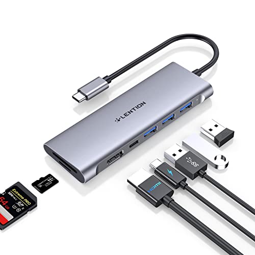LENTION 7-in-1 USB C Hub, 4K@30Hz, 100W PD, 3 USB 3.0 Ports, Card Readers | Ideal for Work & Study, Stable Driver 3.0 Certified, Compatible with macOS, iOS/iPadOS, Windows & ChromeOS (C36B, Space Gray) - color: Space Gray, size: 7 Ports Short