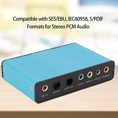5.1 Channel USB Sound Card, Analog Play Recording External Sound Card for PC Laptop Computer with Multiple Interfaces, 48kHz Sampling Rate (Blue)