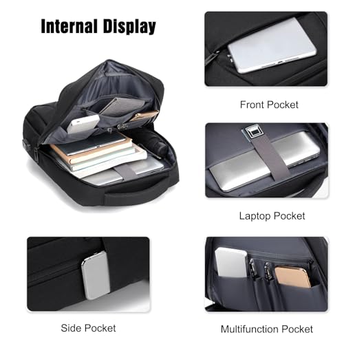 FANDARE 15.6 Inch Laptop Backpack for Men Women Business Travel Backpack with USB Charging Port & Luggage Strap Large Waterproof Polyester Carry On Backpack Black - color: Black