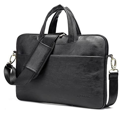 Kinmac 360° Protective Waterproof PU Leather Laptop Shoulder Messenger Sleeve Briefcase case Bag (13 inch-14 inch, Black PU) - color: Black Pu, size: 13 inch-14 inch