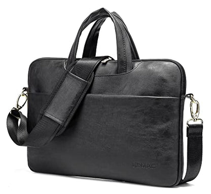 Kinmac 360° Protective Waterproof PU Leather Laptop Shoulder Messenger Sleeve Briefcase case Bag (13 inch-14 inch, Black PU) - color: Black Pu, size: 13 inch-14 inch