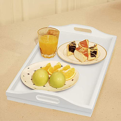 Bed Tray Table Bamboo Breakfast Food Tray with Folding Legs Kitchen Platters Serving Plate for Bed TV Table Desk Laptop Computer（White Large） - color: White-large