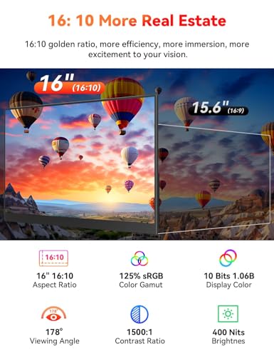 16" 2.5K Wireless Portable Monitor Battery-Powered, Support AirPlay Miracast, 2560×1600P IPS USB-C HDMI External Monitor, 2nd Screen for Laptop MacBook PC Phone Tablet, w/Built-in Battery(4- 5H) - size: 16-inch