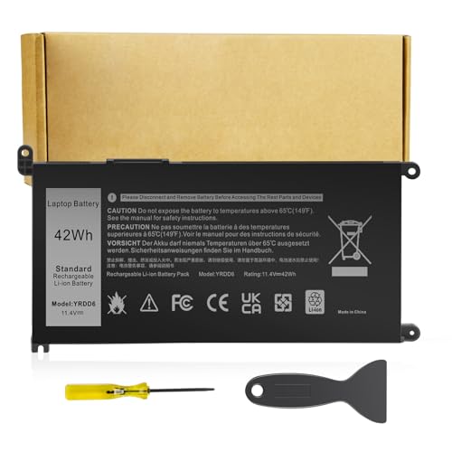 YRDD6 Battery for Dell Inspiron 7586 5482 5485 5491 5591 3310 2-in-1 5593 5591 5480 3493 3582 3583 3584 3593 3793 5493 5585 5590 5594 5598 Vostro 3491 5481 5581 5490 5590 VM732 1VX1H[11.4V 42Wh] - size: YRDD6 8.94×4.96×0.71 in