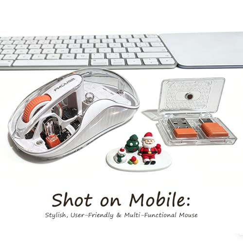 FMOUSE Transparent Wireless Mouse, Tri-Mode Bluetooth 5.1 & 2.4GHz, USB-A & USB-C Receiver, Silent Rechargeable RGB, 3 Devices for MacBook Laptop iPad PC, Pure White Edition — White - color: White - Christmas Special Edition