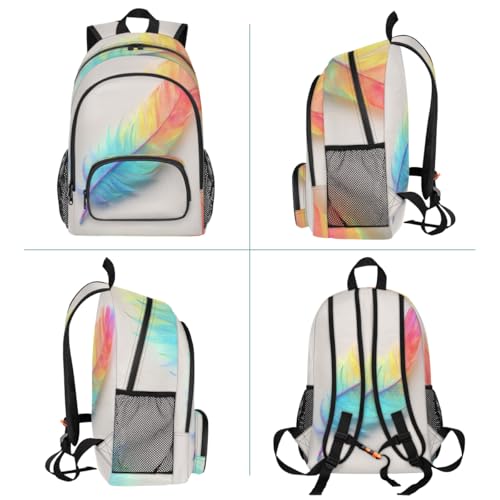 Rainbow Feather Large Backpack for Women and Men Waterproof Travel Laptop Backpack Lightweight Business Work Daypack Fits 17 Inch Computer - color: Multicolor 7