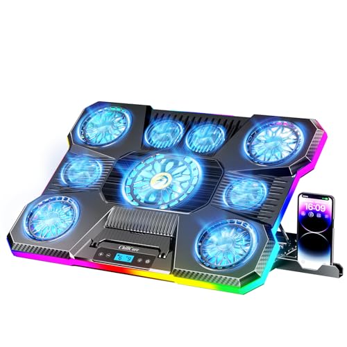 ChillCore Laptop Cooling Pad, RGB Lights Laptop Cooler 9 Fans for 15.6-19.3 Inch Laptops, Gaming Laptop Fan Cooling Pad with 8 Height Stands, 2 USB Ports - A21 Blue - color: Blue