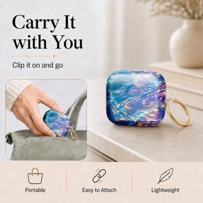Compatible with AirPod 4 Case 2024, Cute Hard Plastic Protective Cover for Airpod 4th Generation Women, Shockproof Shell Skin with Gold Ring Keychain,Colorful Water Ripple Abstract - color: Colorful Water Ripple Abstract