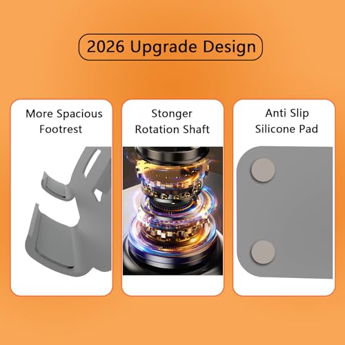 Large Metal Tablet Stand 360° Rotation for 4-16” Tablet, Grey | Suitable for All iPad Models, Stability Base, Fully Folded, Easy to Store and Carry, Wide Footrest, Heat Dissipation Design - color: Grey