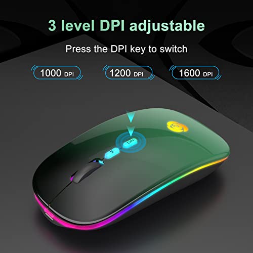 CC Store Wireless Mouse for Laptop,USB-C Rechargeable with Dual Connection | Bluetooth mouse with 2.4GHz USB receiver, silent slim design, adjustable DPI for laptop,MacBook,PC and tablet,Black-green - color: Black-green