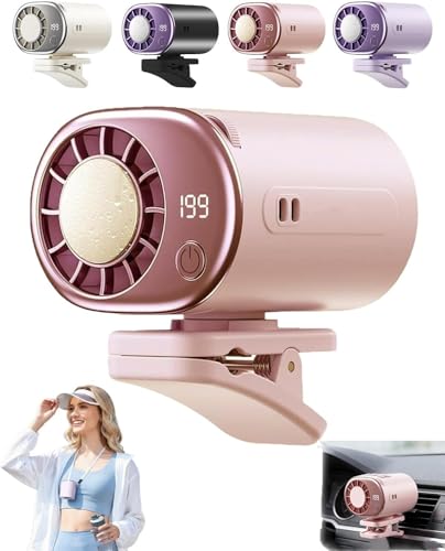 2026 Car Clip on Fan with LED Display, USB Rechargeable Battery Powered Gadget, Portable 360° Rotation Adjustable 199 Speeds Truck Tent (Pink) - color: Pink
