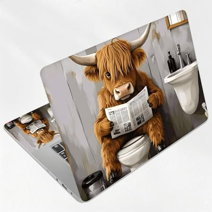 Funny Cow Reading on Toilet Universal Laptop Skin Sticker 3PCS, Protective Decal Trim-to-Fit 11.6" 13.3" 14" 15.6" Laptop Vinyl Cover, Removable Anti-Scratch Computer Decal Protector - color: Funny Cow Reading on Toilet