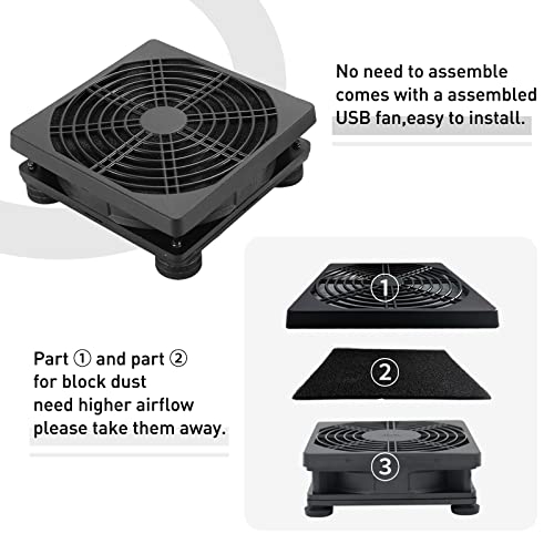 Upgraded 120mm 5V USB Powered PC Router Fan with Speed Controller High Airflow Cooling Fan for Router Modem DVR PlayStation TV Box and Other Electronics (Pack of 2) - size: 120mm (Pack of 2)