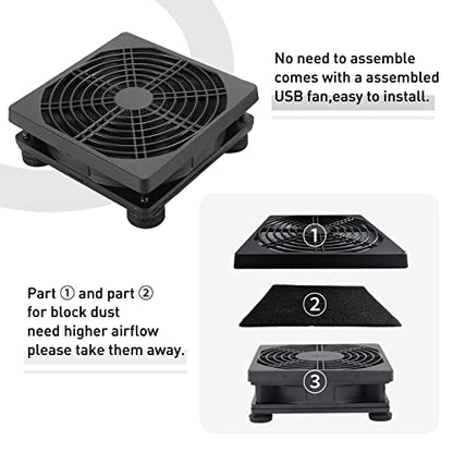 Upgraded 120mm 5V USB Powered PC Router Fan with Speed Controller High Airflow Cooling Fan for Router Modem DVR PlayStation TV Box and Other Electronics (Pack of 2) - size: 120mm (Pack of 2)