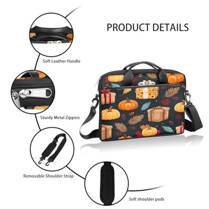 Laptop Shoulder Bag for Women Men, Waterproof Computer Case Messenger Bag Briefcase for Business Office Travel - color: Pumpkins Fall Leaf