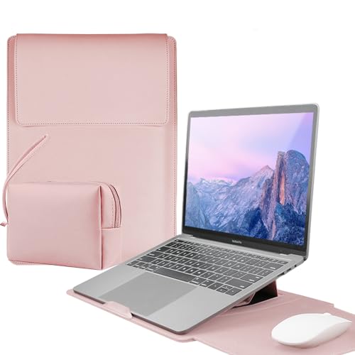 13 Inch Laptop Sleeve for Mac NEO, Leather Laptop Case with Stand and Mouse Pad, Slim Protective Computer Sleeve with Accessory Pouch, Soft Lining, Pink - color: Pink, size: 13 Inch