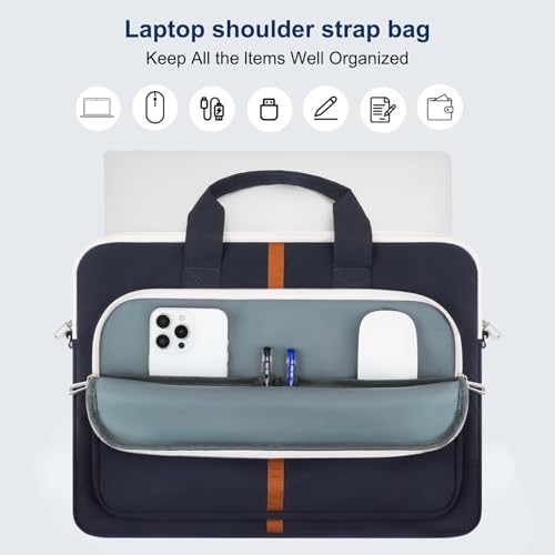 MOSISO Laptop Shoulder Bag Carrying Case, 15-16 inch Computer Bag | Compatible with MacBook Pro 16 inch/Air 15 inch, HP Dell Lenovo Acer Asus, Messenger Bag with Trolley Sleeve & Pockets, Blue