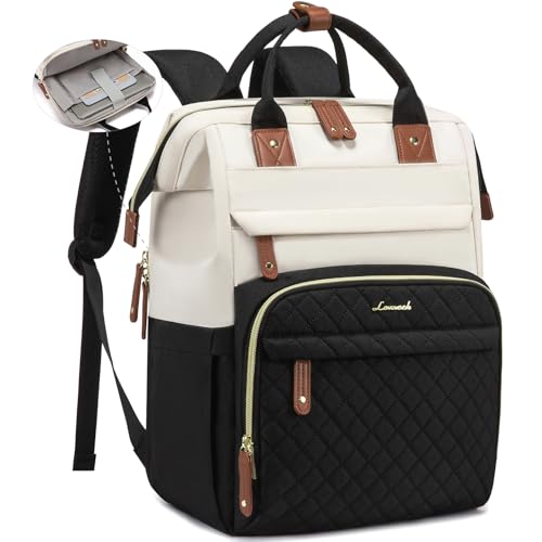 LOVEVOOK Laptop Backpack for Women, 17.3'' Waterproof Nurse Bag Teacher Work Backpack Purse for Women, Travel Computer Backpack for College Office Business Ladies - color: Cream-black, size: 17.3 inch