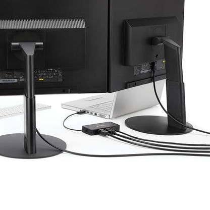 StarTech USB-A DisplayLink Dual 4K 60Hz DP Mini Dock, GbE, TAA (USBA2DPGB) | USB 3.0 mini docking station, DisplayLink, Gigabit Ethernet port, 1ft 30cm cable, Laptop adapter, Portable