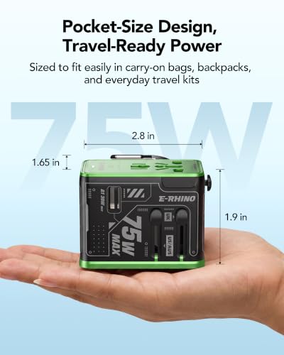 MFish 75W Universal Travel Adapter, 5-Port International Power Adapter with Retractable USB-C Cable, 3 USB-C & 1 USB-A + AC Outlet, Worldwide Wall Charger for MacBook, iPhone, iPad, EU/UK/US/AUS Black - color: Black